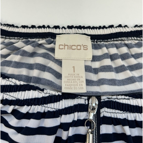 Chicos/ Stripe Off-The-Shoulder Top/ Blue & White Classic / size 1 - Picture 11 of 14